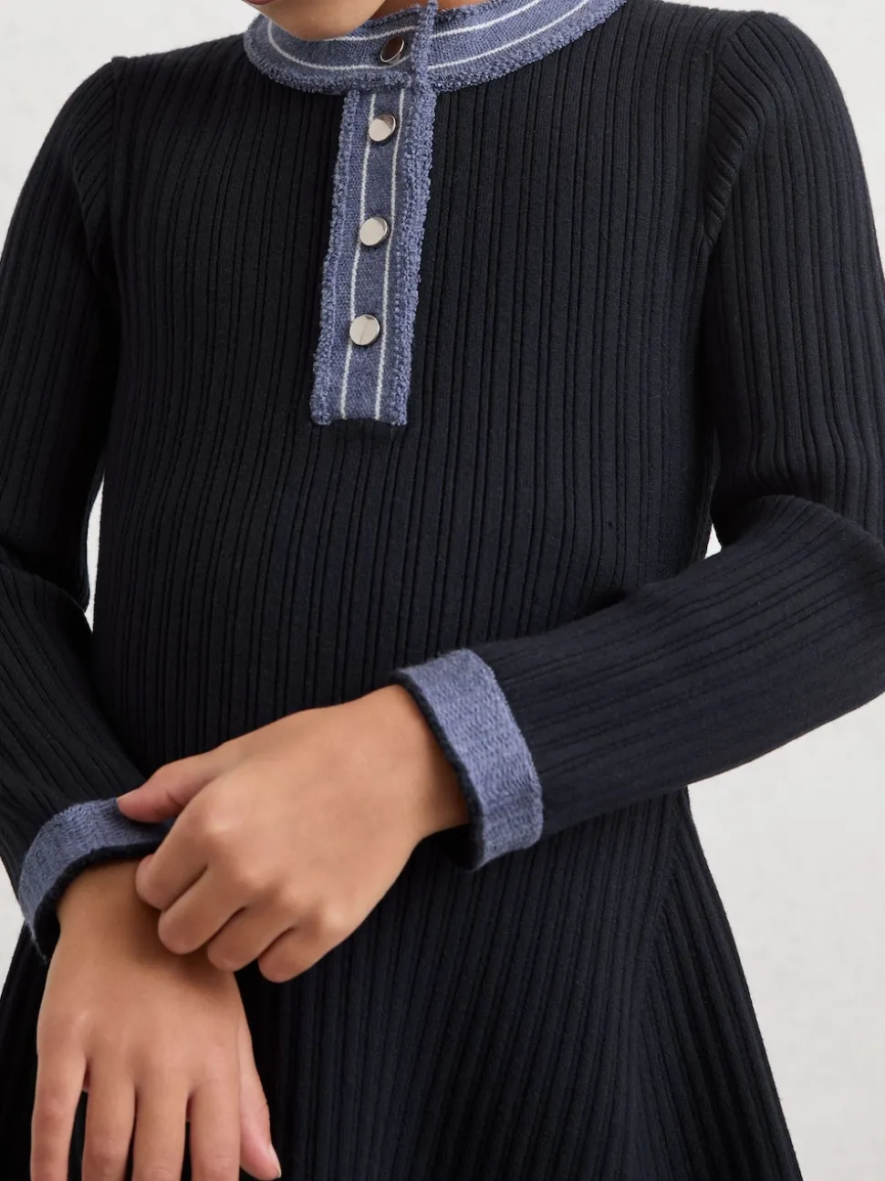 Reiss Navy Rudy 13-14 yrs Contrast-Trim Rib-Knit Skater Dress