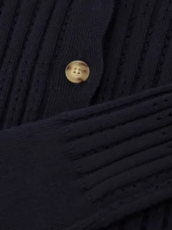 Reiss Navy Seren 9-13 yrs Rib-Knit Pointelle Cardigan