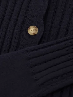 Reiss Navy Seren 13-14 yrs Rib-Knit Pointelle Cardigan