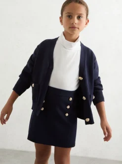 Reiss Navy Tillie 3-9 yrs Knitted Button-Detail A-Line Skirt