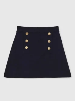 Reiss Navy Tillie 3-9 yrs Knitted Button-Detail A-Line Skirt