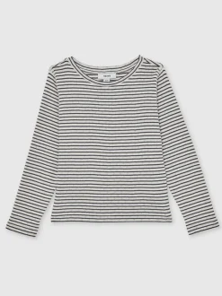 Reiss Navy/White Poppy 13-14 yrs Cotton Pointelle Long Sleeve Top