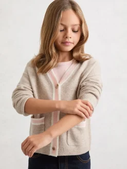 Reiss Neutral Eloise 9-13 yrs Wool-Blend Tipped Cardigan with Cashmere