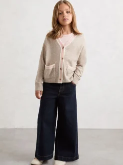 Reiss Neutral Eloise 9-13 yrs Wool-Blend Tipped Cardigan with Cashmere