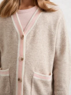 Reiss Neutral Eloise 9-13 yrs Wool-Blend Tipped Cardigan with Cashmere