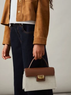 Reiss Neutral Kinsley Girls Linen Canvas Top Handle Bag