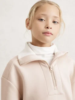 Reiss Neutral Laney 3-9 yrs Premium Interlock Funnel-Neck Zip Sweatshirt
