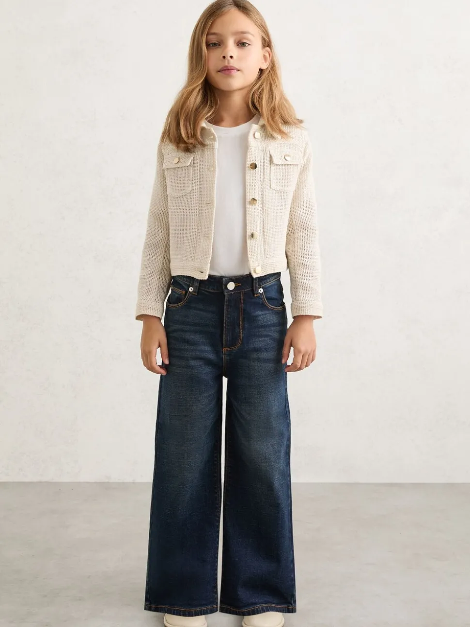 Reiss Neutral Renzo 9-13 yrs Cotton-Blend Textured Trucker Jacket