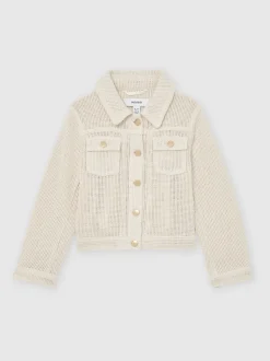 Reiss Neutral Renzo 9-13 yrs Cotton-Blend Textured Trucker Jacket