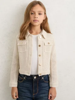Reiss Neutral Renzo 3-9 yrs Cotton-Blend Textured Trucker Jacket