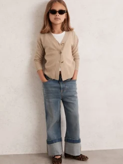 Reiss Neutral Tyla 4-9 yrs Wool-Blend Fitted Cardigan With Cashmere