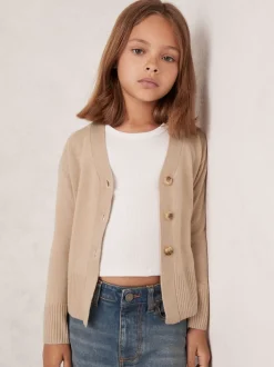 Reiss Neutral Tyla 13-14 yrs Wool-Blend Fitted Cardigan With Cashmere