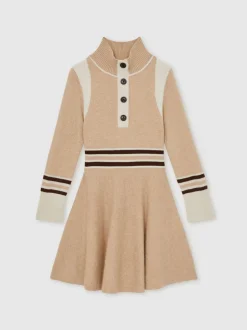 Reiss Neutral Vienne 13-14 yrs Wool-Blend Funnel-Neck Knit Dress With Cashmere