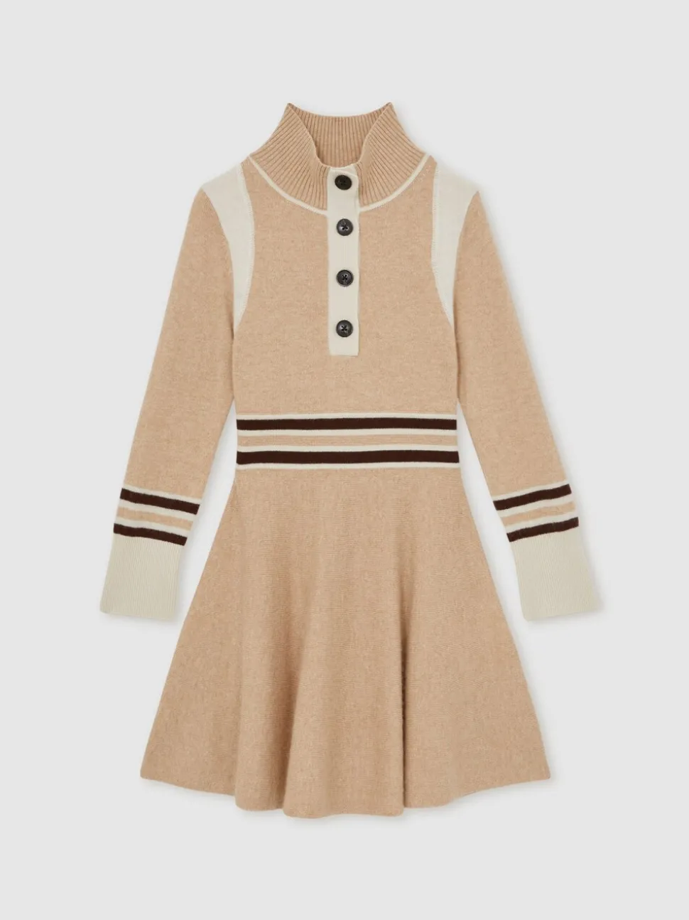 Reiss Neutral Vienne 13-14 yrs Wool-Blend Funnel-Neck Knit Dress With Cashmere