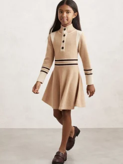 Reiss Neutral Vienne 13-14 yrs Wool-Blend Funnel-Neck Knit Dress With Cashmere