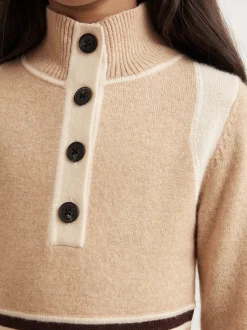 Reiss Neutral Vienne 13-14 yrs Wool-Blend Funnel-Neck Knit Dress With Cashmere