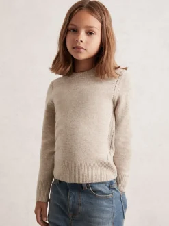 Reiss Oatmeal Anya 3-9 yrs Wool-Blend Open-Stitch Jumper with Cashmere