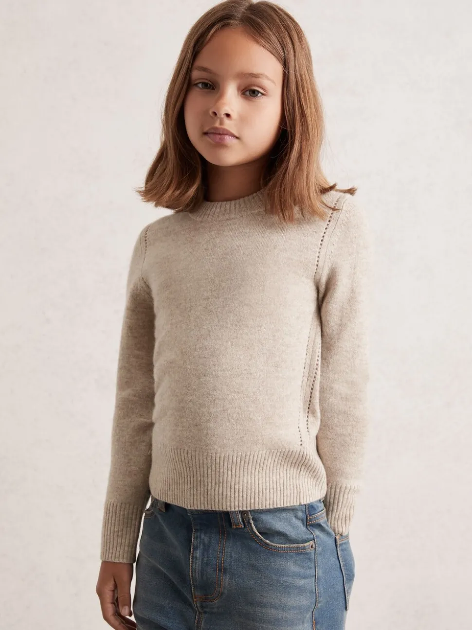 Reiss Oatmeal Anya 3-9 yrs Wool-Blend Open-Stitch Jumper with Cashmere