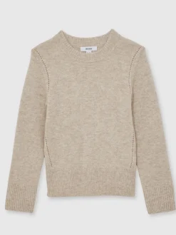 Reiss Oatmeal Anya 3-9 yrs Wool-Blend Open-Stitch Jumper with Cashmere