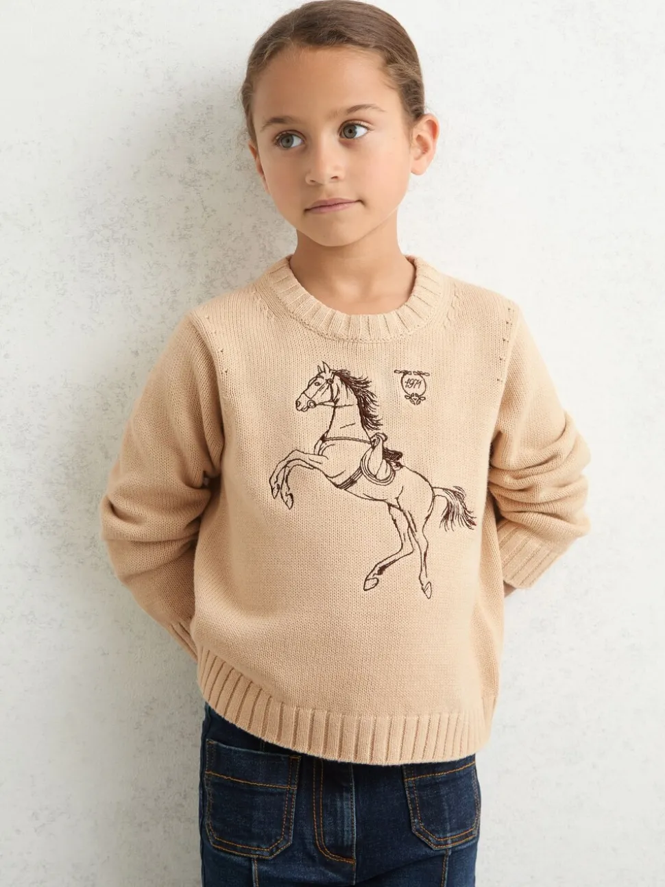 Reiss Oatmeal Lucy 9-13 yrs Cotton Pony Club Embroidered Jumper