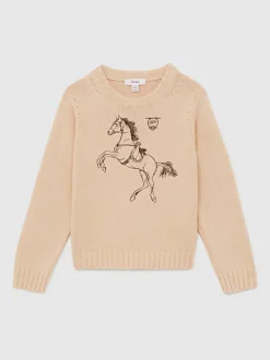 Reiss Oatmeal Lucy 13-14 yrs Cotton Pony Club Embroidered Jumper