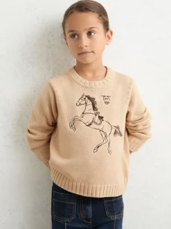 Reiss Oatmeal Lucy 13-14 yrs Cotton Pony Club Embroidered Jumper