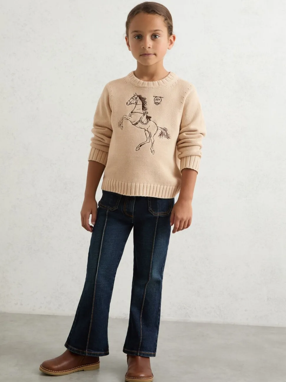 Reiss Oatmeal Lucy 13-14 yrs Cotton Pony Club Embroidered Jumper