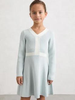 Reiss Pale Blue Alma 3-9 yrs Craft-Stitch Rib-Knit Dress