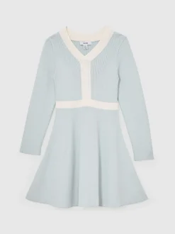 Reiss Pale Blue Alma 3-9 yrs Craft-Stitch Rib-Knit Dress