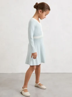 Reiss Pale Blue Alma 3-9 yrs Craft-Stitch Rib-Knit Dress