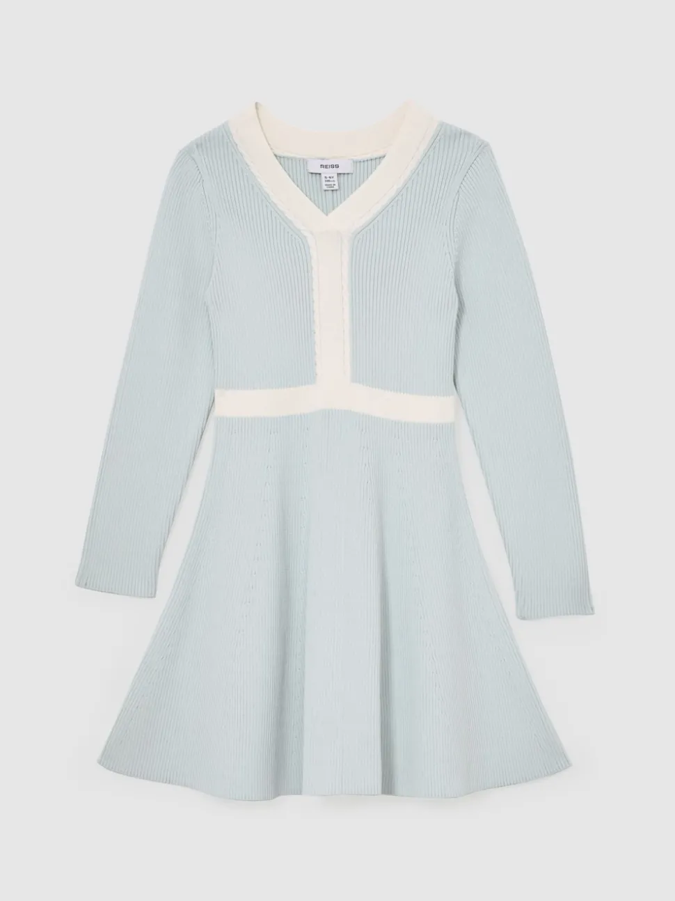 Reiss Pale Blue Alma 13-14 yrs Craft-Stitch Rib-Knit Dress