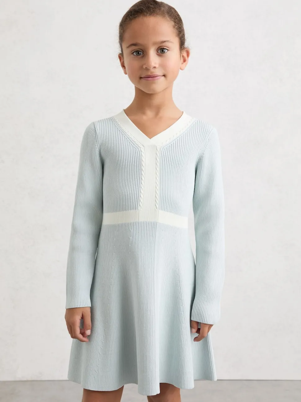 Reiss Pale Blue Alma 13-14 yrs Craft-Stitch Rib-Knit Dress