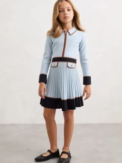 Reiss Pale Blue Anne 3-9 yrs Pleated Tipped Knit Dress