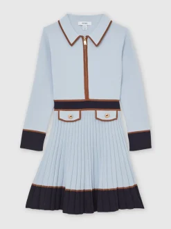 Reiss Pale Blue Anne 3-9 yrs Pleated Tipped Knit Dress
