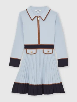 Reiss Pale Blue Anne 9-13 yrs Pleated Tipped Knit Dress