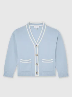 Reiss Pale Blue Eloise 9-13 yrs Wool-Blend Tipped Cardigan with Cashmere