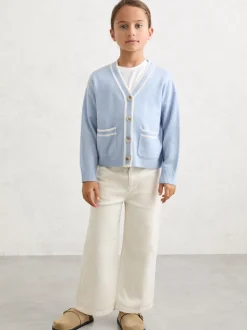 Reiss Pale Blue Eloise 3-9 yrs Wool-Blend Tipped Cardigan with Cashmere