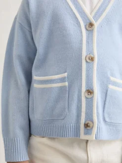Reiss Pale Blue Eloise 3-9 yrs Wool-Blend Tipped Cardigan with Cashmere