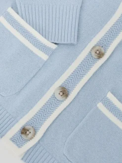 Reiss Pale Blue Eloise 3-9 yrs Wool-Blend Tipped Cardigan with Cashmere