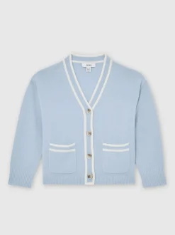 Reiss Pale Blue Eloise 13-14 yrs Wool-Blend Tipped Cardigan with Cashmere