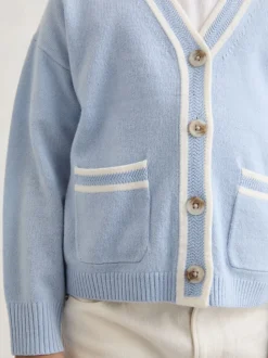 Reiss Pale Blue Eloise 13-14 yrs Wool-Blend Tipped Cardigan with Cashmere