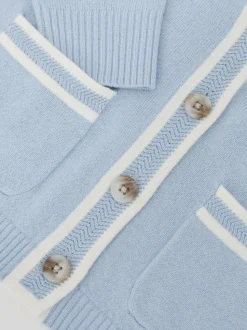 Reiss Pale Blue Eloise 13-14 yrs Wool-Blend Tipped Cardigan with Cashmere