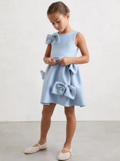 Reiss Pale Blue Joey 3-9 yrs Scuba Bow-Detail Flared Dress