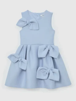 Reiss Pale Blue Joey 3-9 yrs Scuba Bow-Detail Flared Dress