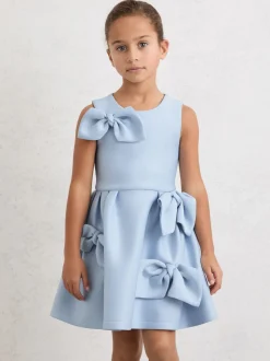 Reiss Pale Blue Joey 3-9 yrs Scuba Bow-Detail Flared Dress