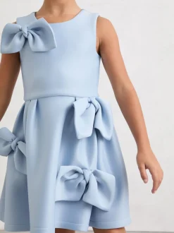 Reiss Pale Blue Joey 3-9 yrs Scuba Bow-Detail Flared Dress
