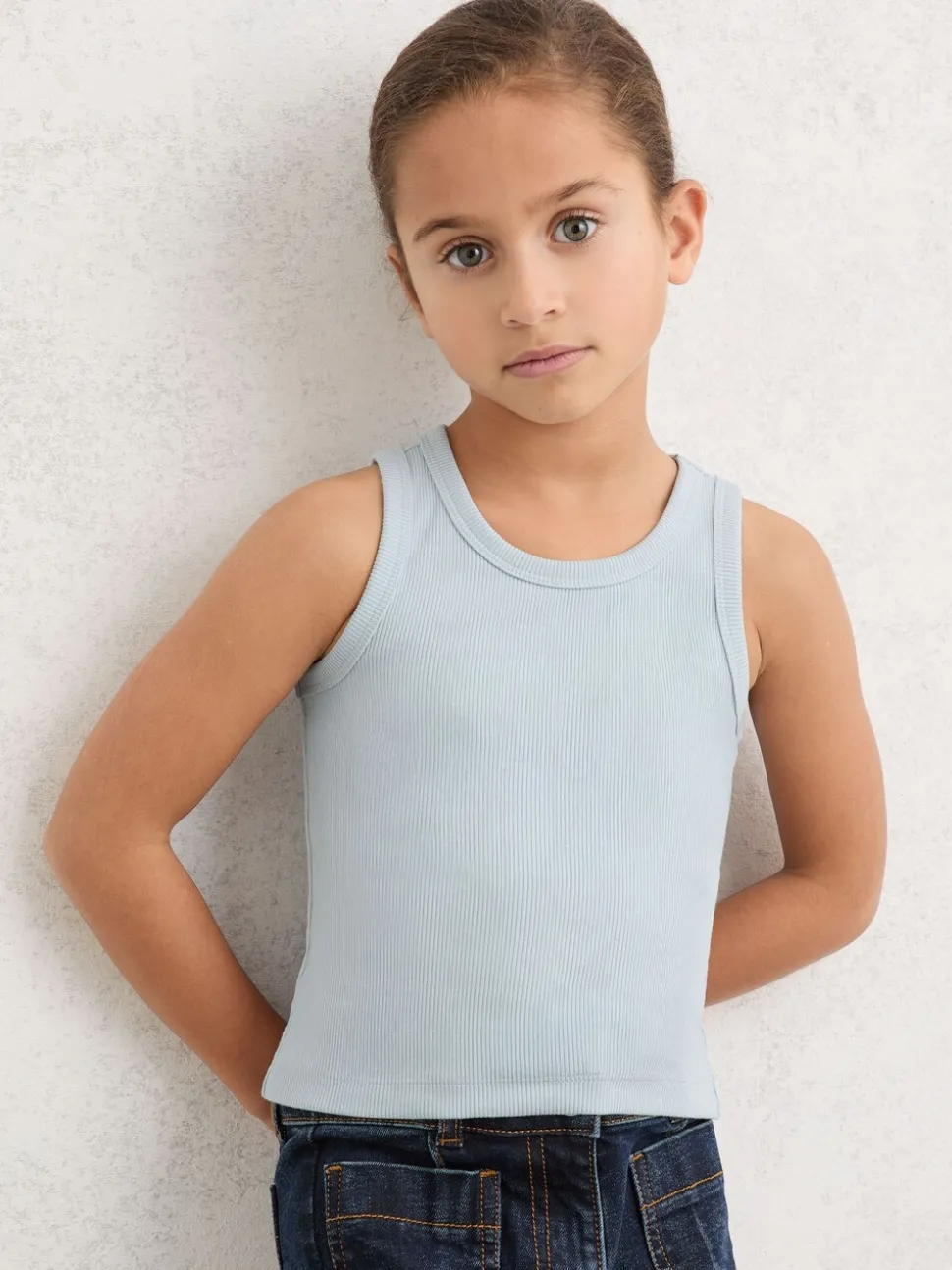 Reiss Pale Blue Violet 9-13 yrs Stretch-Cotton Ribbed Vest