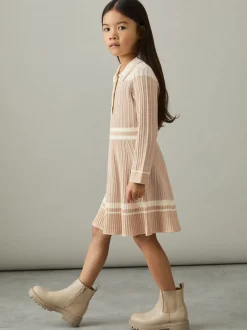 Reiss Pale Pink Colette 13-14 yrs Rib-Knit Pointelle Flared Dress