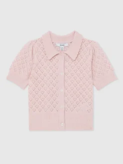 Reiss Pink Ava 3-9 yrs Cotton and Wool Heart-Pointelle Top