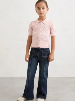 Reiss Pink Ava 13-14 yrs Cotton and Wool Heart-Pointelle Top